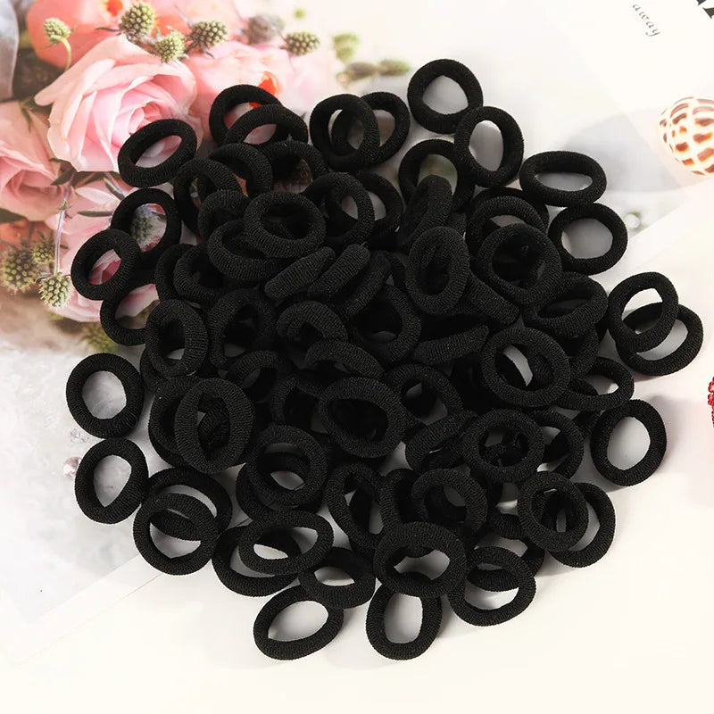 100pcs Mini Elastic Hair Ties Multicolor – Gentle & Secure Elastic Hair Ties Nixie Black