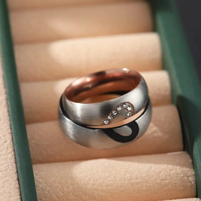 2pcs Stainless Steel Heart Ring Set – Gold & Silver Unisex Fashion Ring Set Nixie