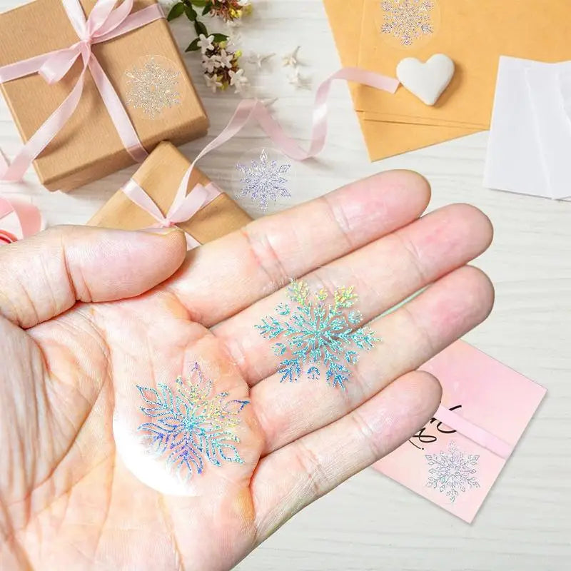 Ice Crystal Christmas Stickers 500 Sheets – Xmas Gift Tags Roll Decorative Sticker Roll Nixie