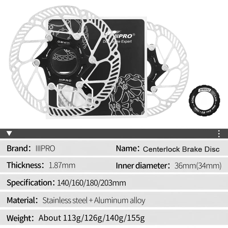 IIIPRO Centerlock Disc Rotor MTB Road Bike 140-203mm Bicycle Brake Rotor Nixie