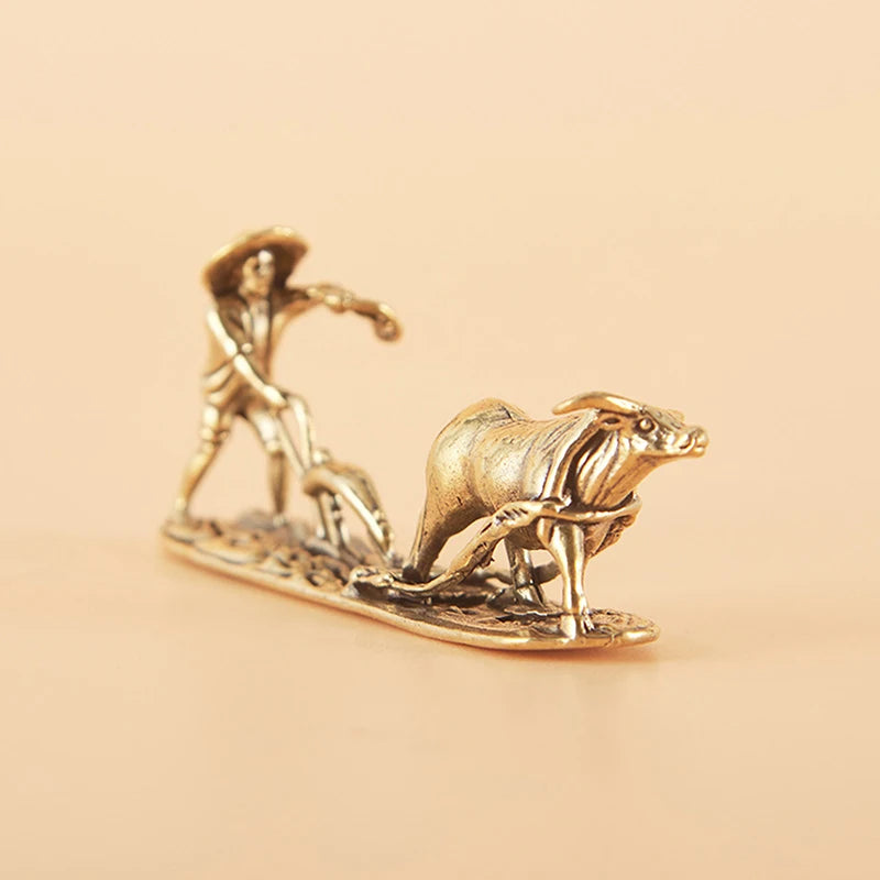 Antique Brass Tea Pet Figurine – Farmer & Cow Collectible Brass Figurine Nixie