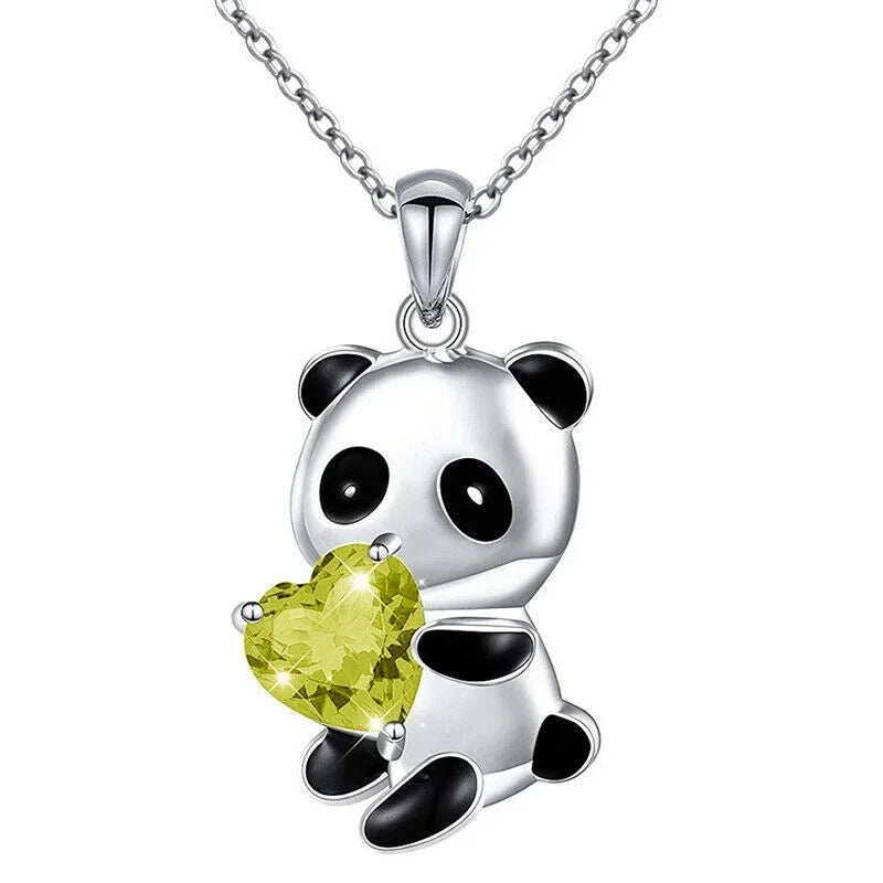 Panda Bear Heart Charm Necklace – Purple Glass Pendant Pendant Necklace Nixie