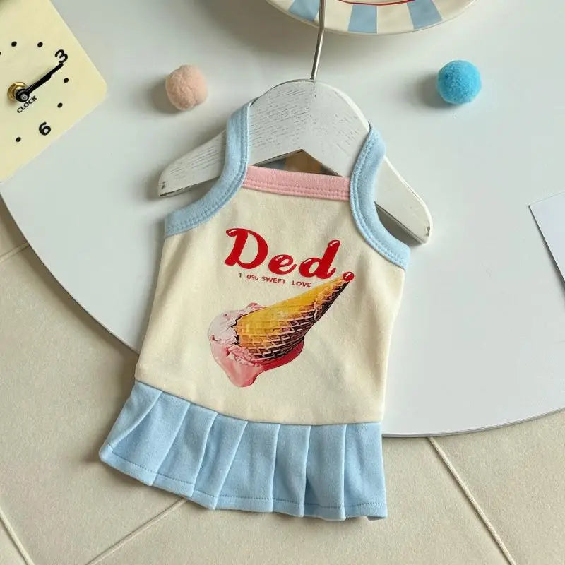 Small Dog Princess Sling Dress – Ice Cream Print Pet Outfit Dog Dress Nixie B M