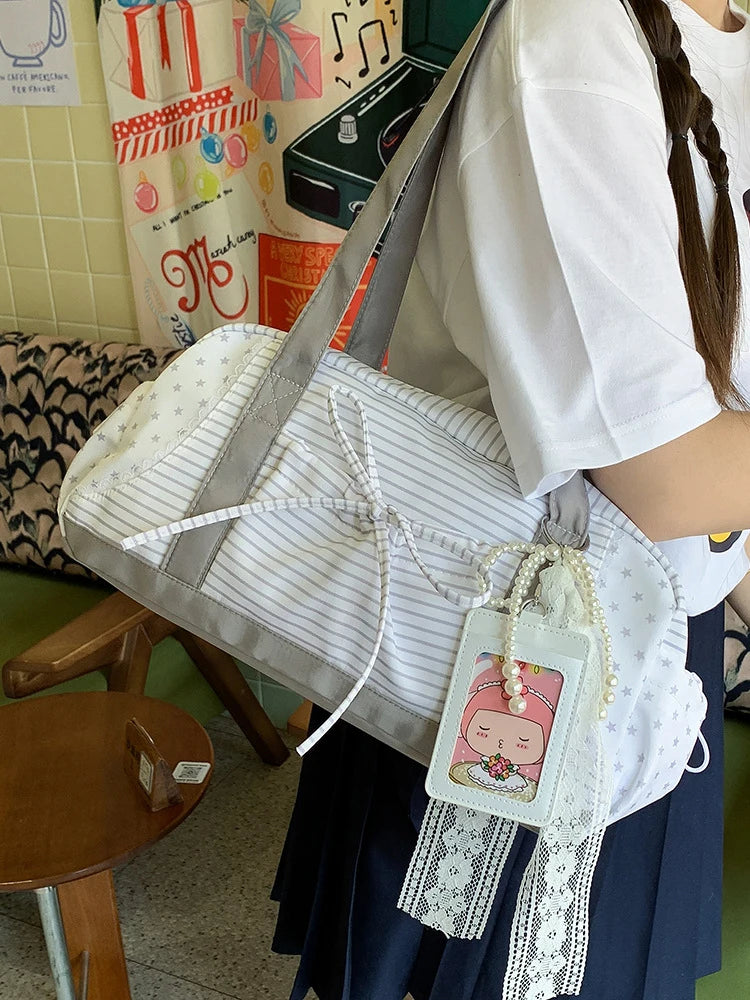 Nixie Large-Capacity Striped Polka Dot Shoulder Boston Bag Shoulder Bag Nixie