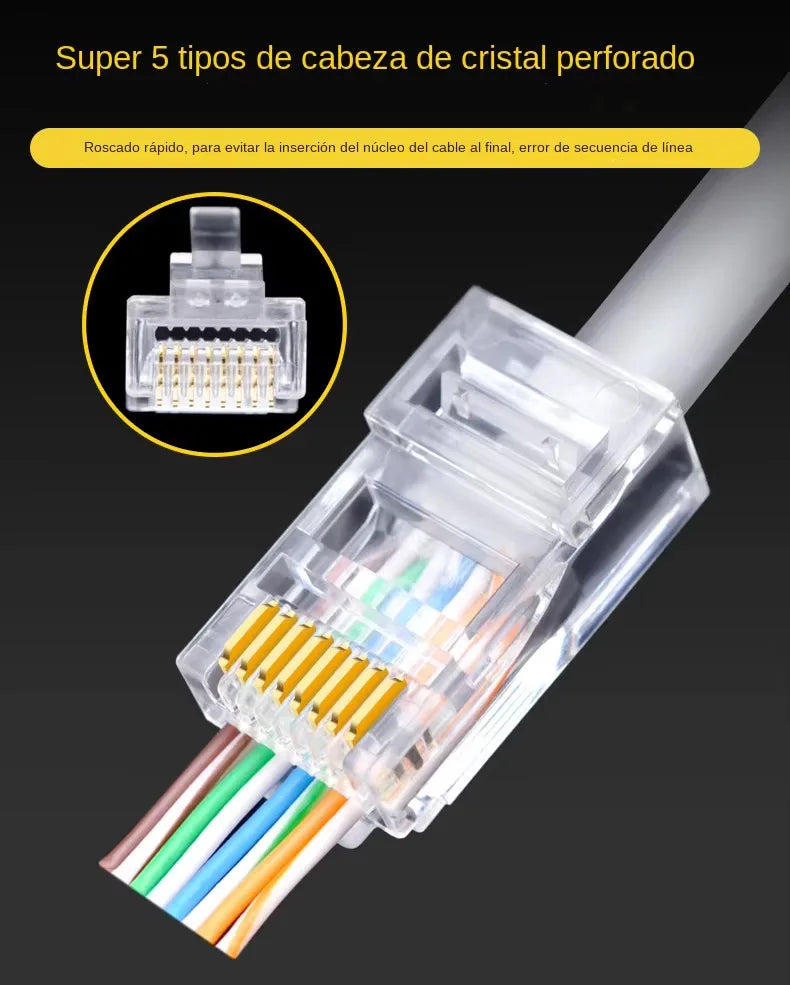 100Pcs RJ45 CAT6 CAT5e Pass-Through Connectors Gold-Plated 8P8C Network Crimp Connectors Nixie