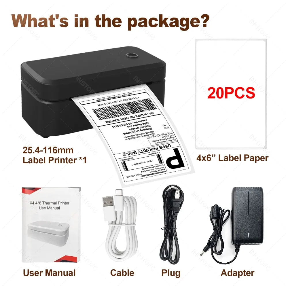 Marklife X4 Bluetooth Thermal Label Printer – 4x6 Desktop Thermal Label Printer Nixie Black add 20pcs EU Plug