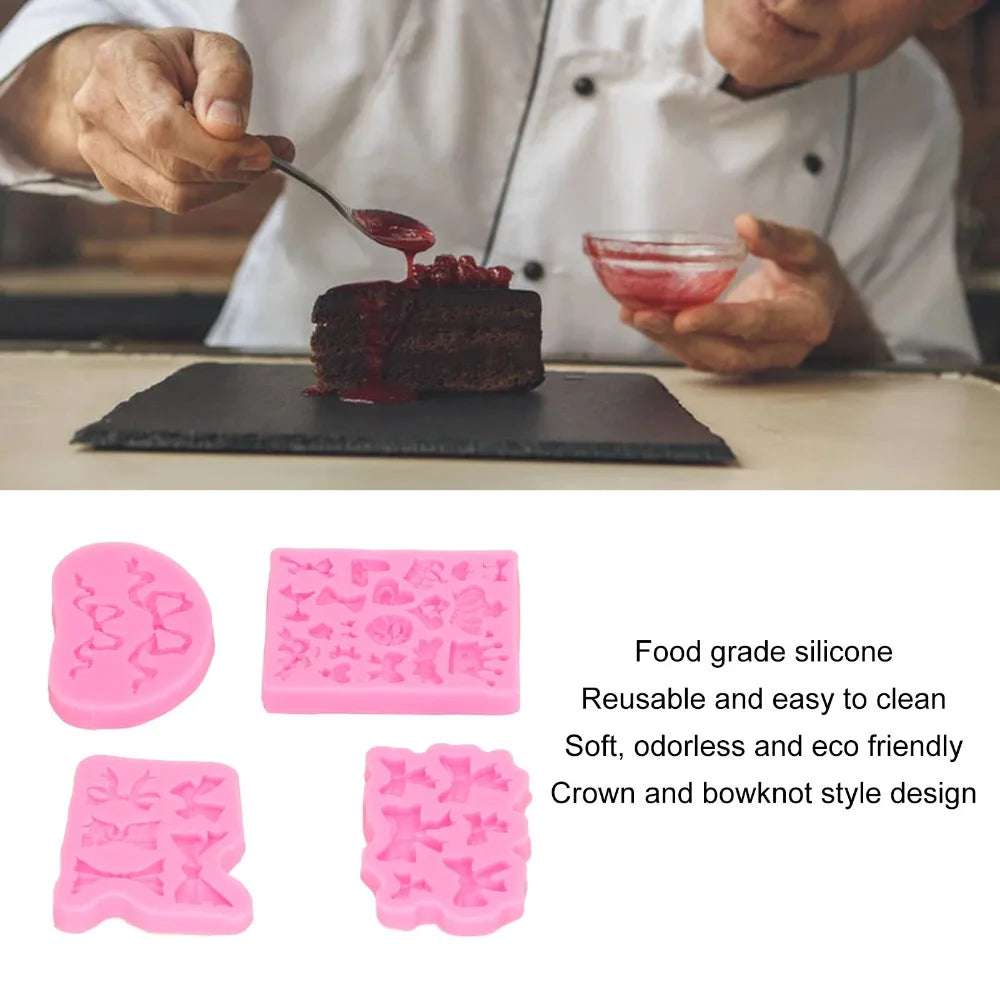 4pcs Bowknot Crown Silicone Baking Moulds – Nonstick Fondant Molds Silicone Baking Mould Nixie