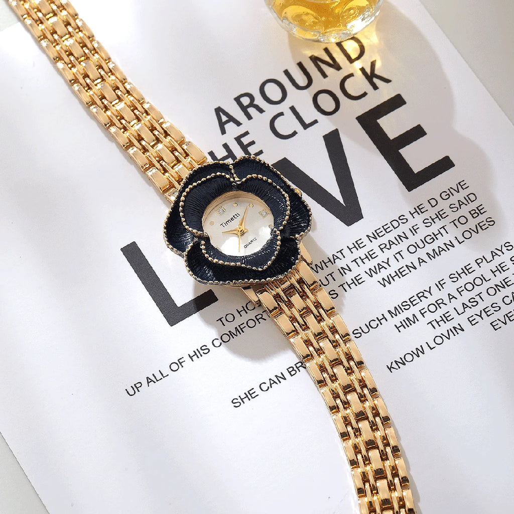 Timetti Camellia 3D Quartz Watch – Light Luxury Gift Women's Quartz Watch Nixie