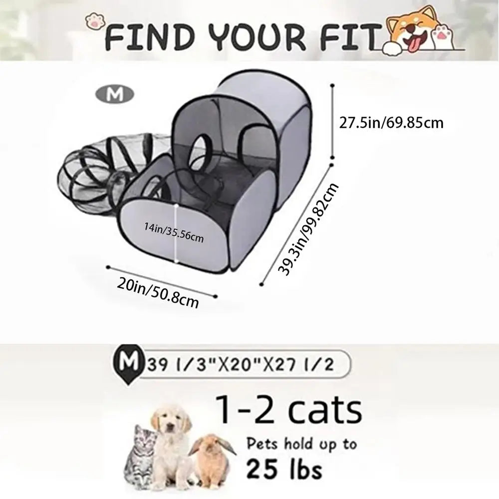 Foldable Cat Tent with Tunnel – Large Pet Playpen for Cats & Dogs Cat Playpen Tent Nixie M