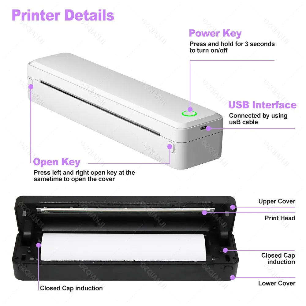 INSTOFC Portable Wireless Inkless Thermal Printer – A4 & Letter