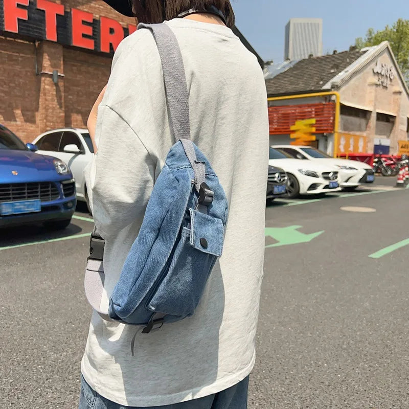 Denim Crossbody Chest Bag – Harajuku Casual Waist Pack Crossbody Waist Bag Nixie