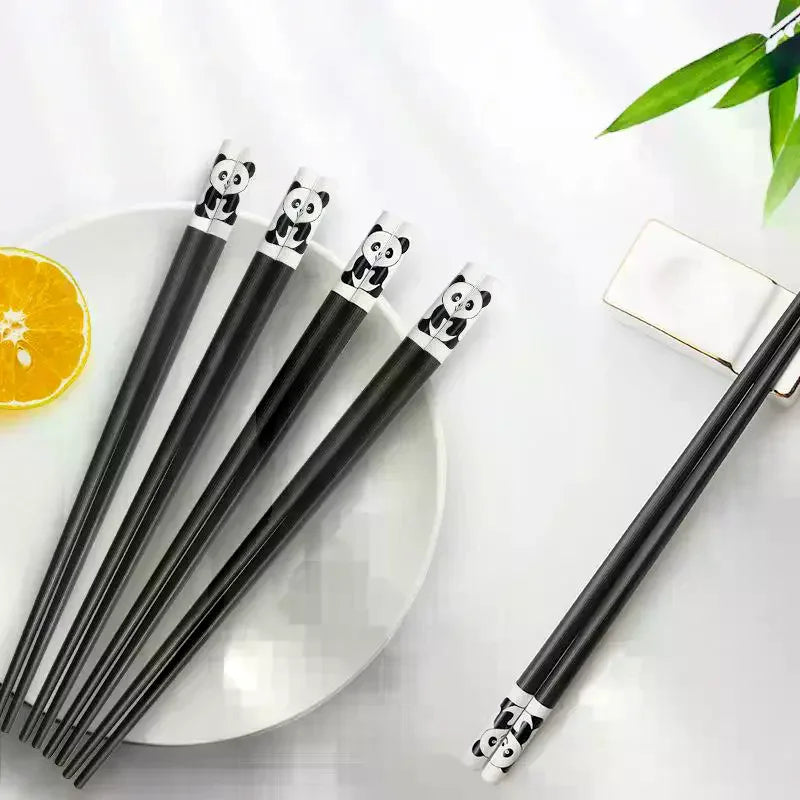 Cartoon Panda Metal Chopsticks – Reusable Non-Slip, 5 Pairs Reusable Chopsticks Nixie