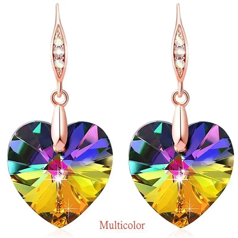 Rainbow Zircon Heart Drop Earrings – Zinc Alloy Crystal Dangle Crystal Drop Earrings Nixie