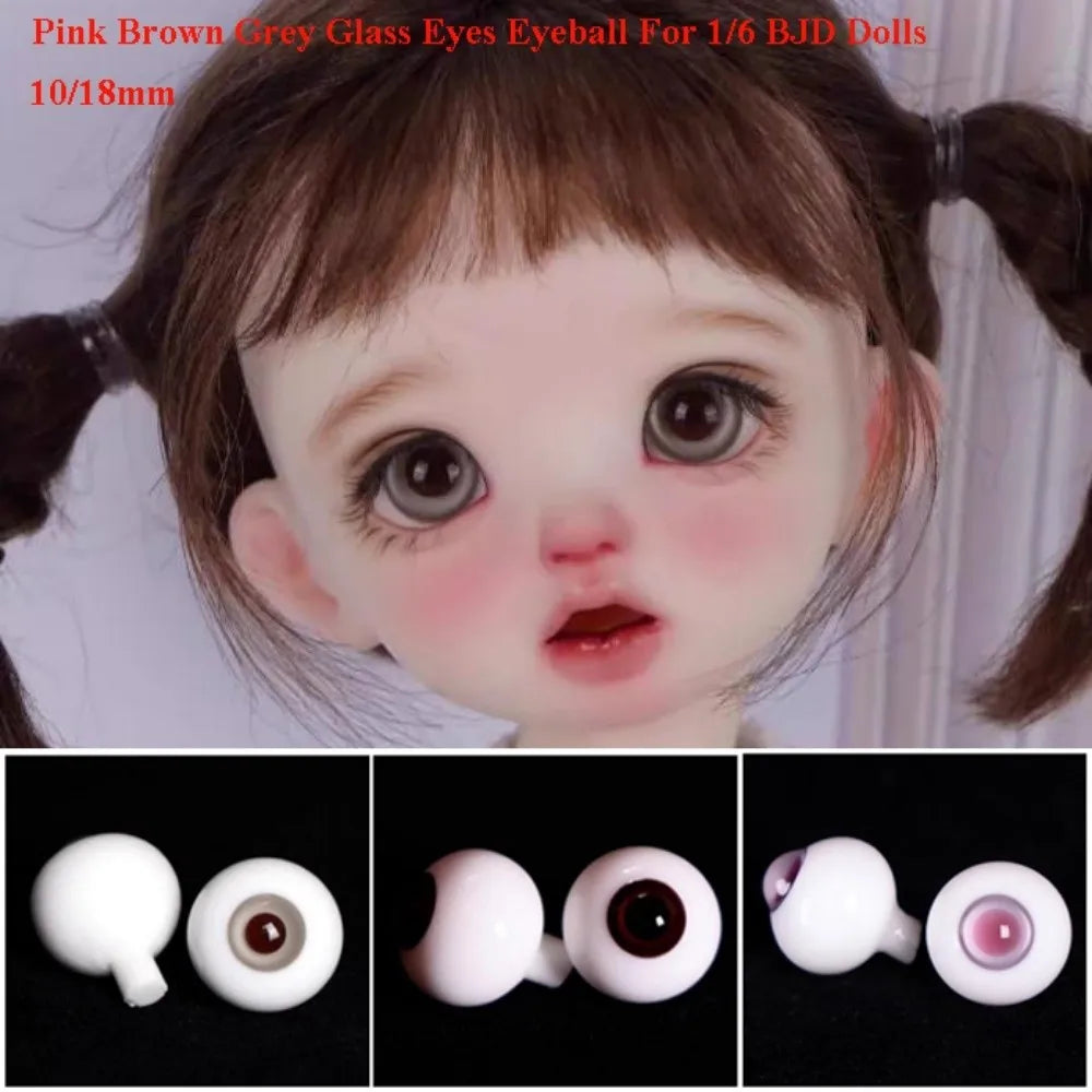 Glass Eyes 10/18mm for BJD Dolls – Pink, Brown & Grey | 1 Pair Doll Eyes Nixie