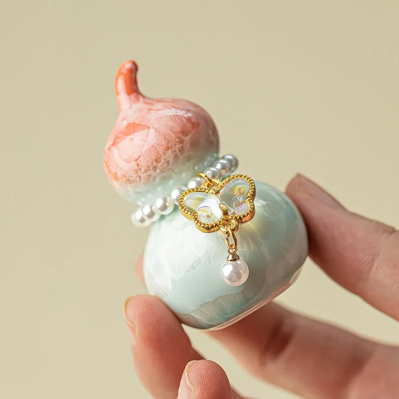 Kiln-Fired Crystal Glaze Ceramic Gourd Tea Pet Decoration Ceramic Desk Ornament Nixie