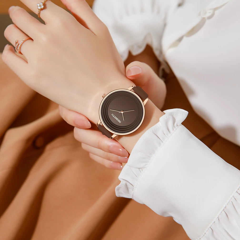 REBIRTH Casual Leather Strap Quartz Watch – Minimalist Leather Strap Watch Nixie