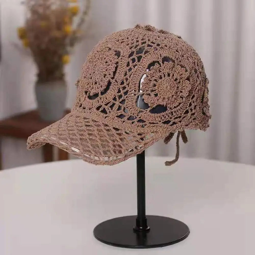 Crochet Hollow Floral Visor Cap – Unisex Adjustable Sun Hat