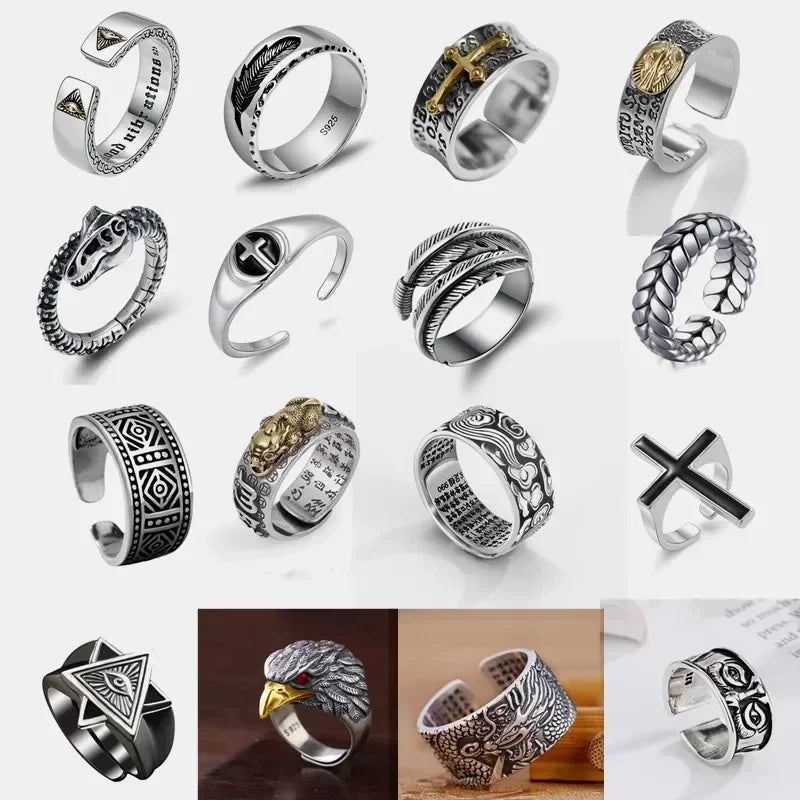 5/10PCS Adjustable Punk Rings Set – Feather, Cross & Geometric Fashion Ring Set Nixie