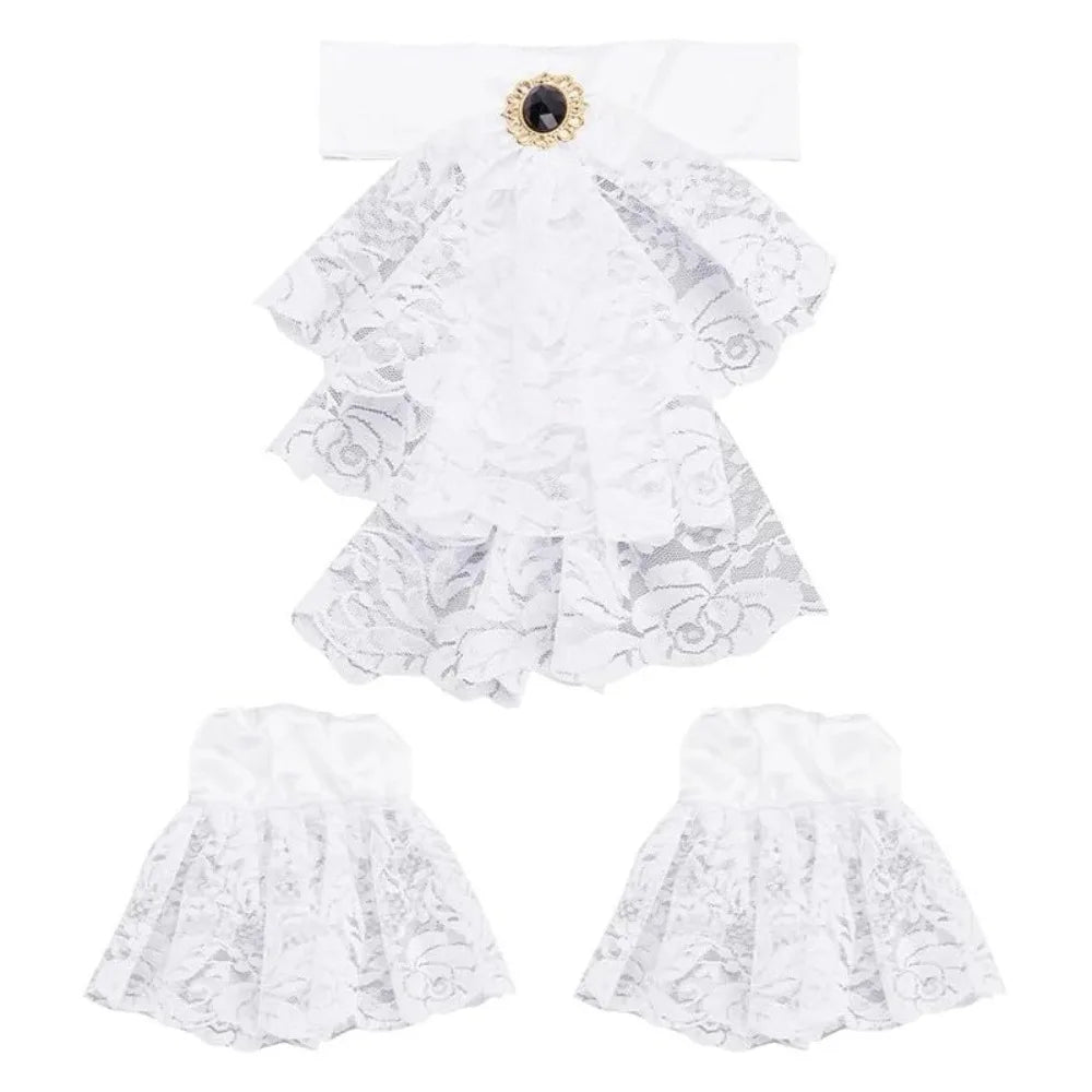 Victorian Lace Jabot Collar & Cuffs Set | Steampunk Cosplay Costume Collar Set Nixie White set