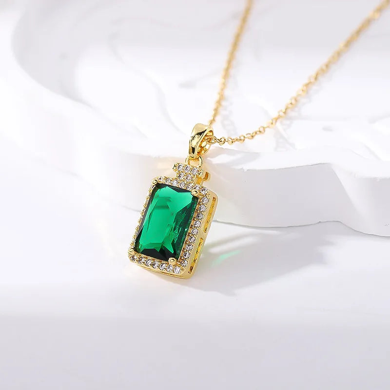 Green Zirconia Pendant Necklace | Copper Chain for Women Pendant Necklace Nixie
