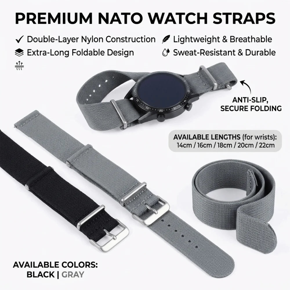 Vintage NATO Watch Band Quick Release Nylon Strap 14–22mm