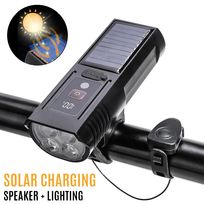 Solar Bike Headlight with Horn – Smart Sensing & Type-C