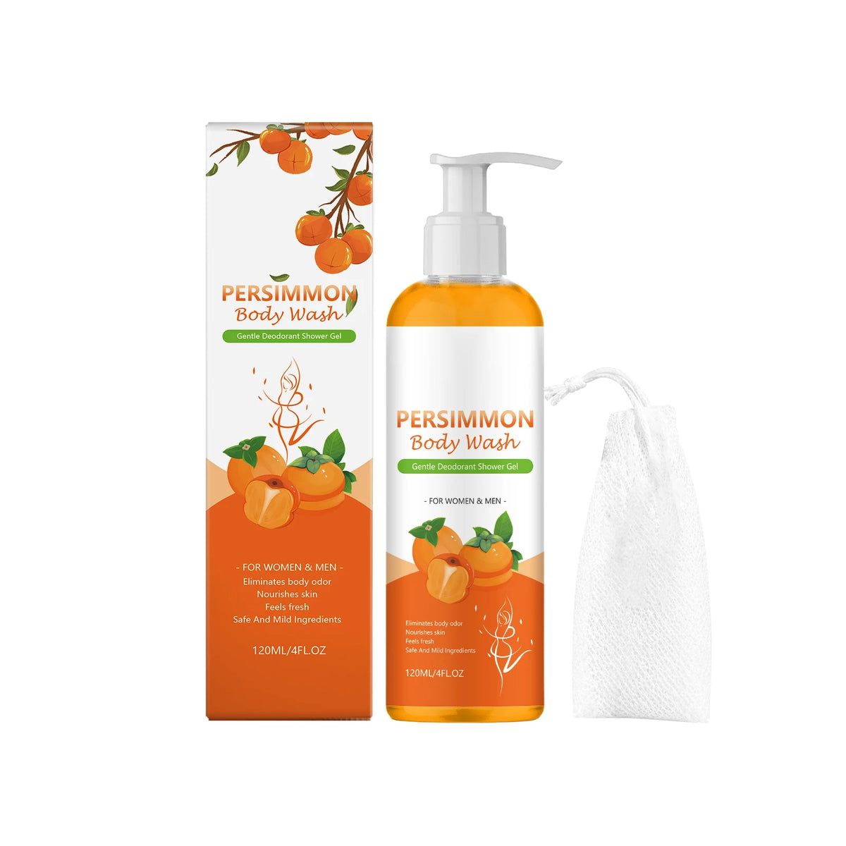 OceAura Persimmon Shower Gel & Foam Net – Unisex Body Wash Body Wash Set Nixie 1pcs Moisturizing