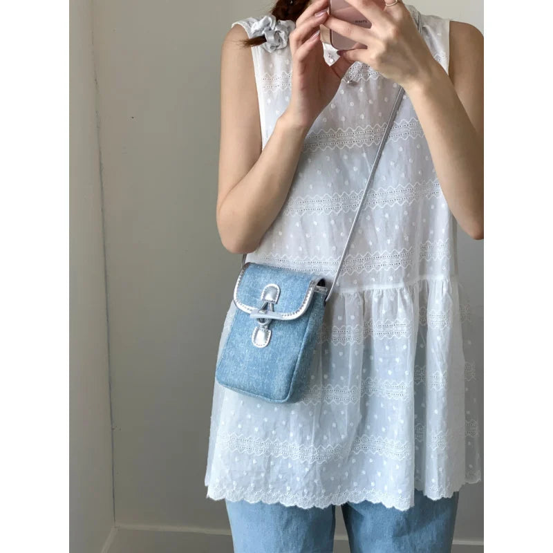 Diamond-Embellished Mini Denim Crossbody Bag | Phone & Coin Purse Mini Crossbody Bag Nixie