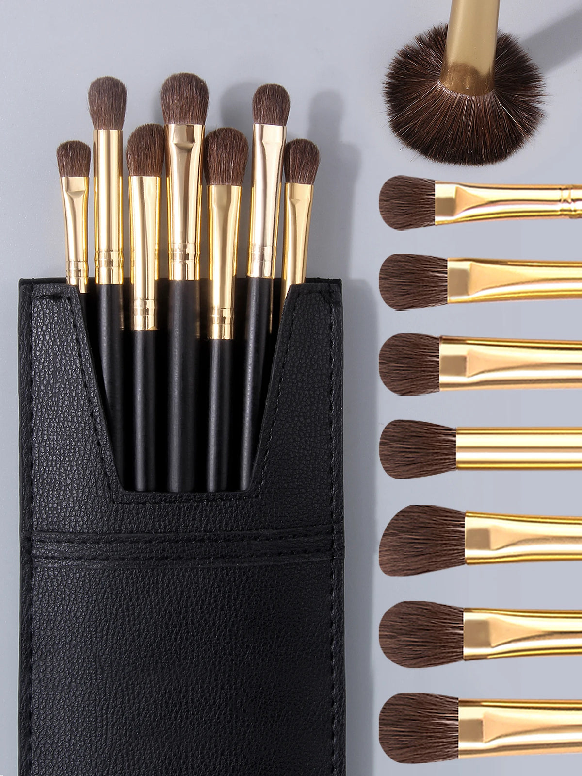 7-Piece Natural Horse Hair Eye Makeup Brush Set + Leather Bag Eye Makeup Brush Set Nixie