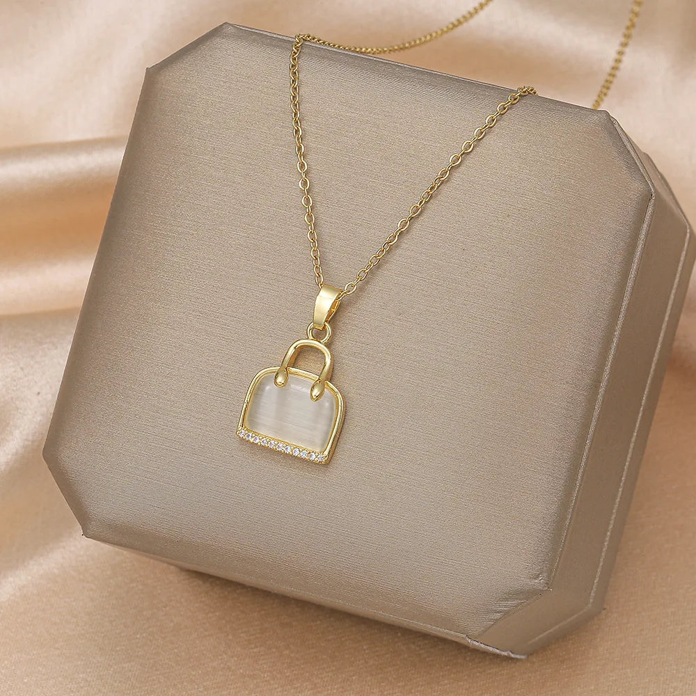 Cat's Eye Stone Pendant Necklace – Minimalist Gold Choker Pendant Necklace Nixie XL1452-21 40cm