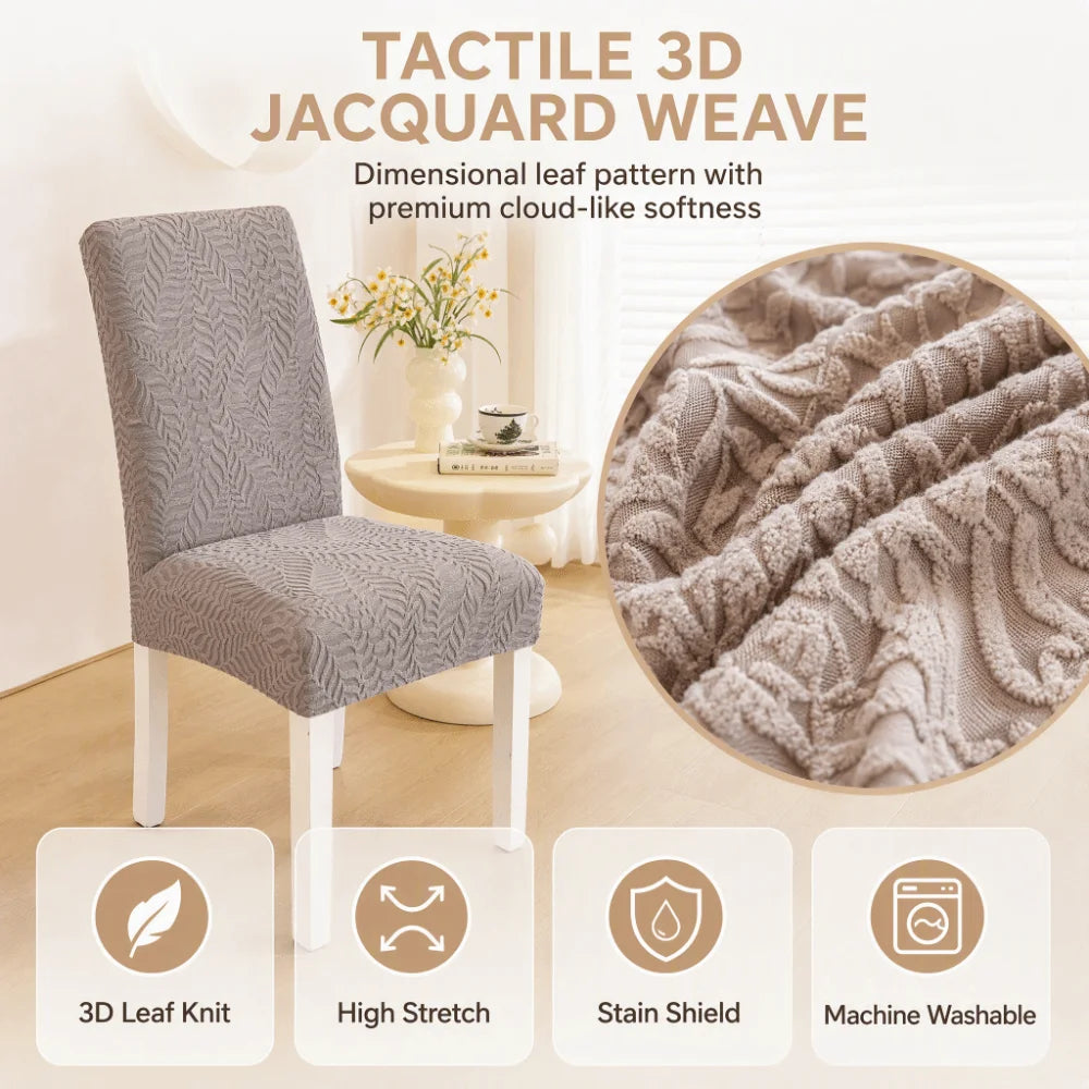 Jacquard Stretch Dining Chair Cover – 3D Leaf, Washable