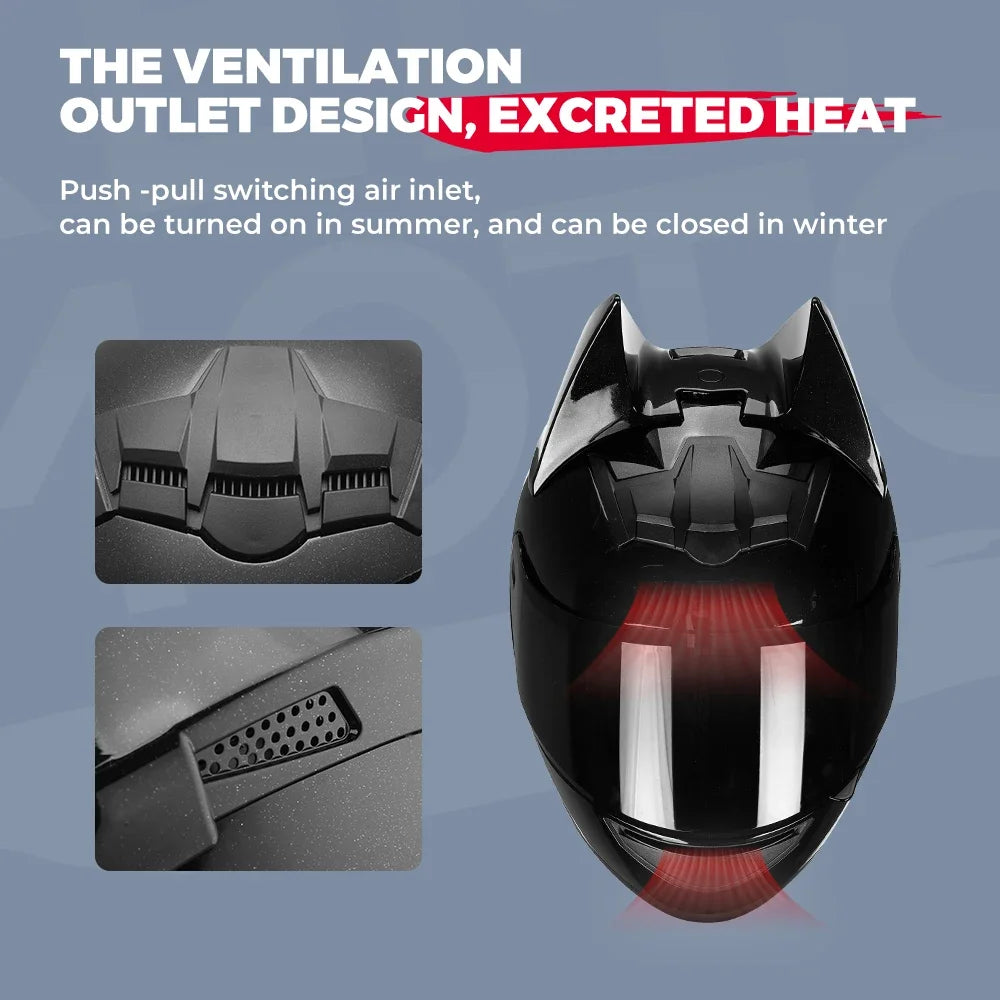 KEMITOUR Bat Ears Full Face Motorcycle Helmet – DOT Certified Full Face Helmet Nixie
