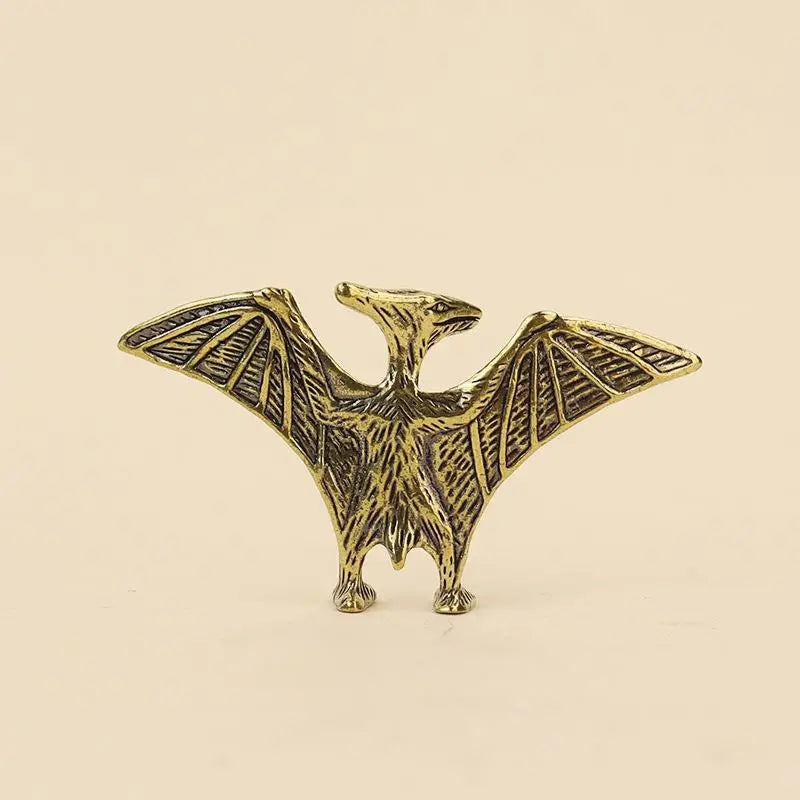 Solid Brass Pterosaur Mini Statue – Dinosaur Desktop Ornament