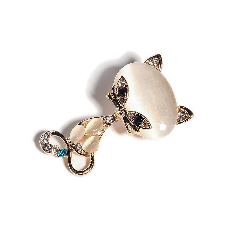 Vintage Crystal Cat Brooch – Rhinestone Opal Animal Pin Crystal Brooch Pin Nixie