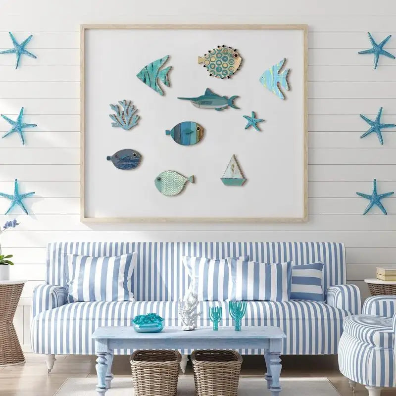 10-Piece Wooden Fish Wall Decor – Nautical Coastal Beach Art Wall Art Decor Nixie