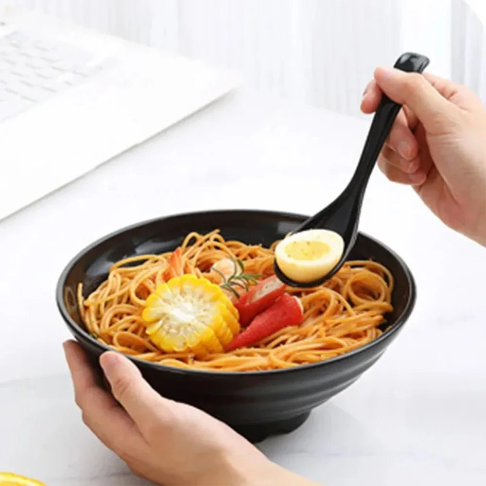 FEB.WIND Black Plastic Ramen Bowl – Durable Noodle & Salad Bowl Plastic Ramen Bowl Nixie