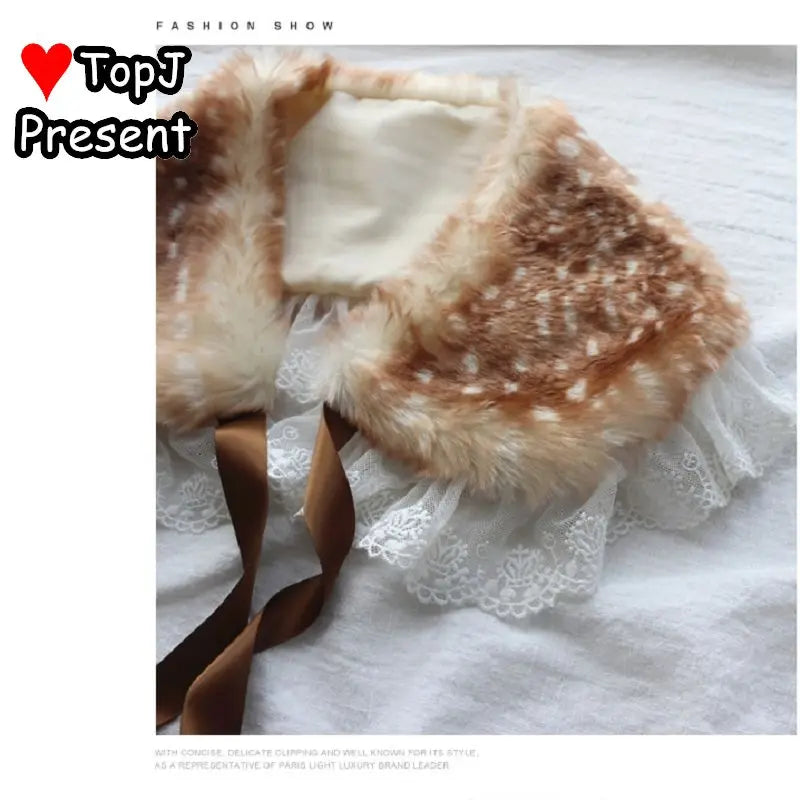 Women's Lolita Deer Antler Plush Glove Shawl Cosplay Set
