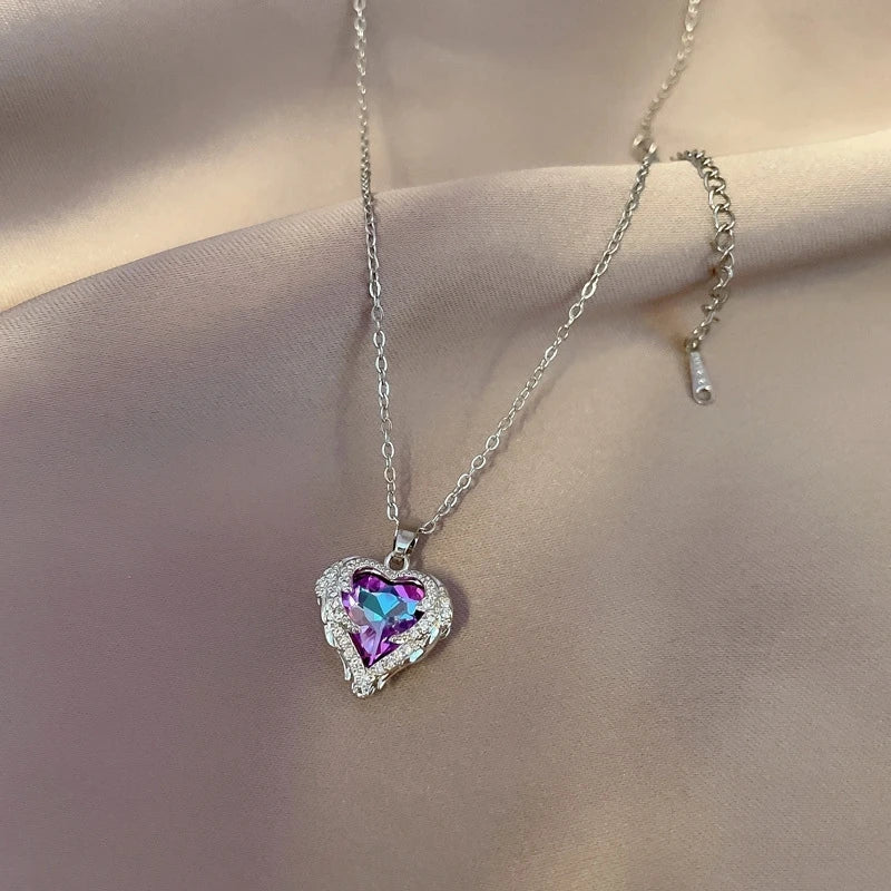 Heart Crystal Pendant Necklace – Stainless Steel Chain Pendant Necklace Nixie
