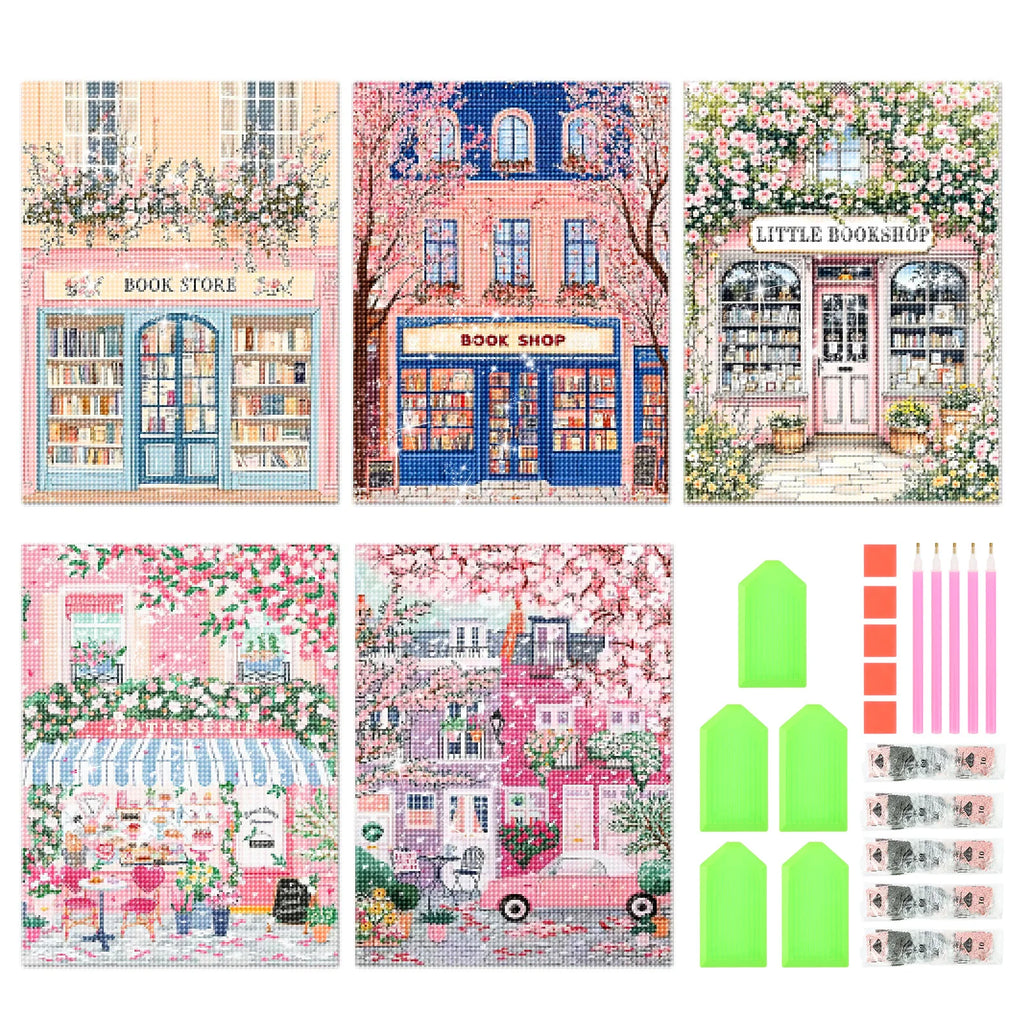 5-Pack Pink Book Shop 5D Diamond Art Kit for Adults | DIY Craft Diamond Art Kit Nixie