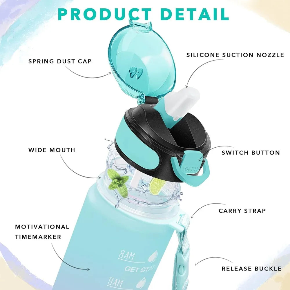 32 oz Motivational Water Bottle with Straw & Time Markers Motivational Water Bottle Nixie