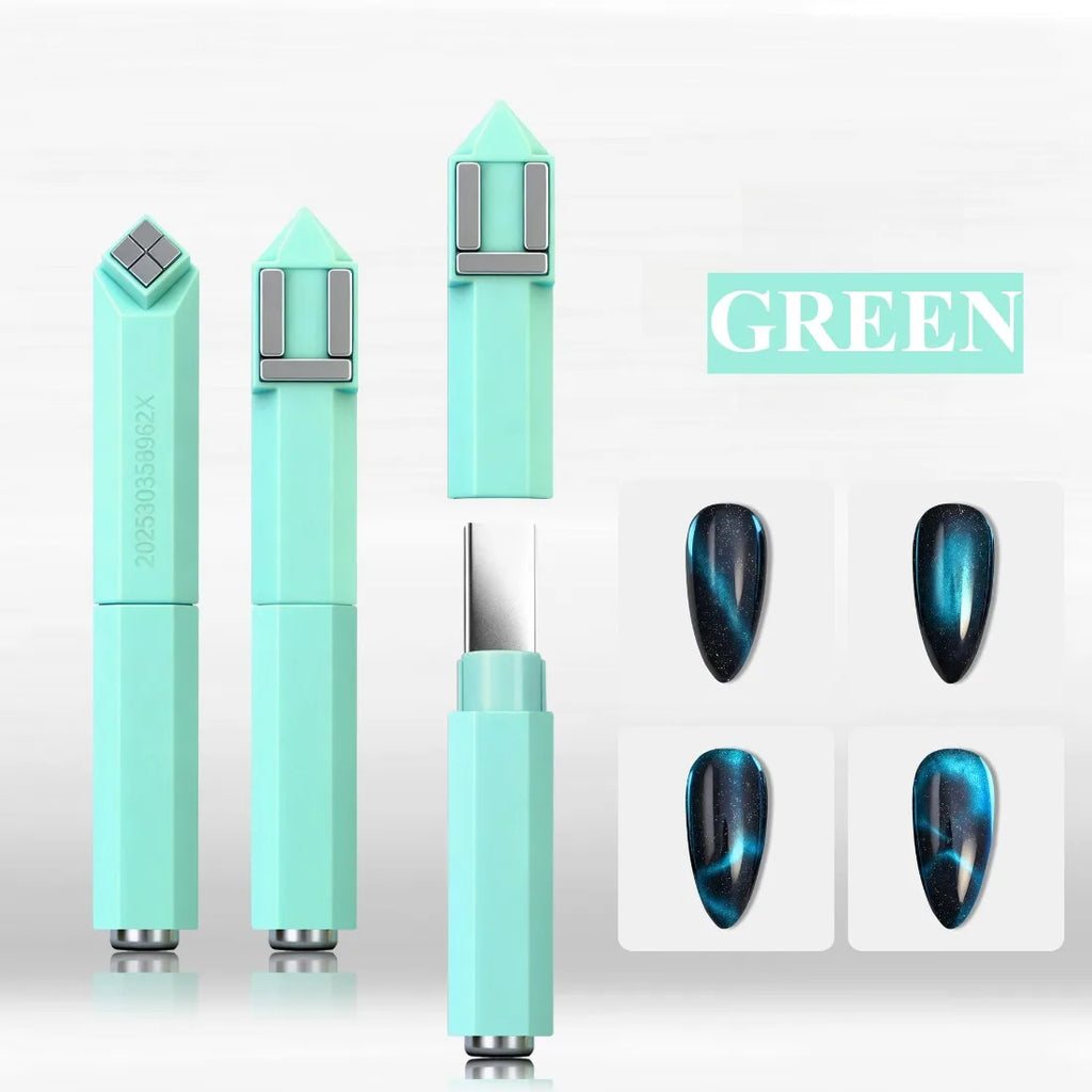 4-in-1 Diamond Nail Magnet Set for Cat Eye Gel Polish Nail Art Magnet Tool Nixie green