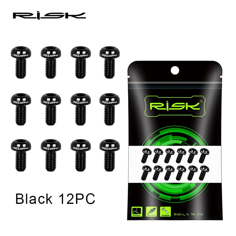 RISK Titanium Alloy Disc Rotor Bolts M5x10mm 12pcs Bike Screws Disc Rotor Bolts Nixie Black