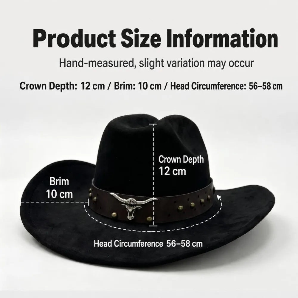 Felt Western Cowboy Hat Wide Brim Studded Ethnic Style Unisex