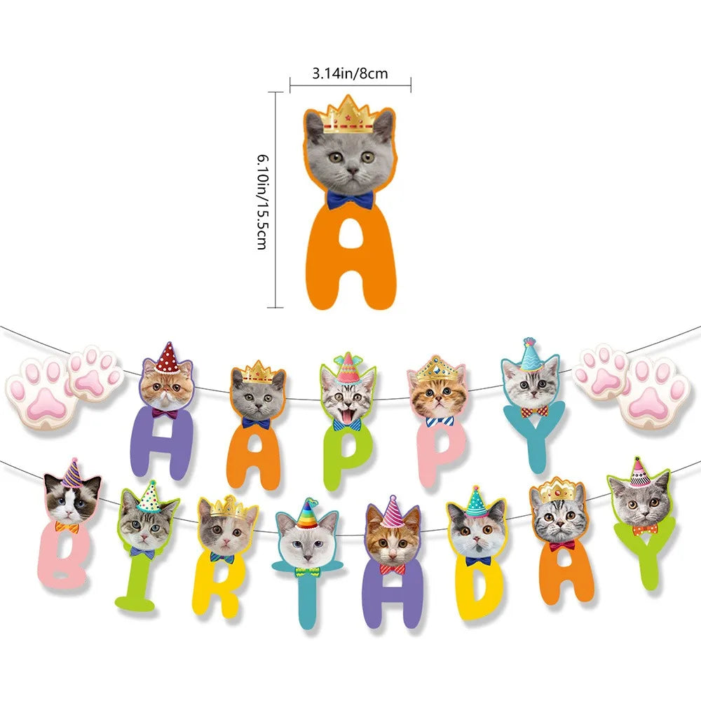 Cat Party Banner Cartoon Cat Garland Birthday Decoration