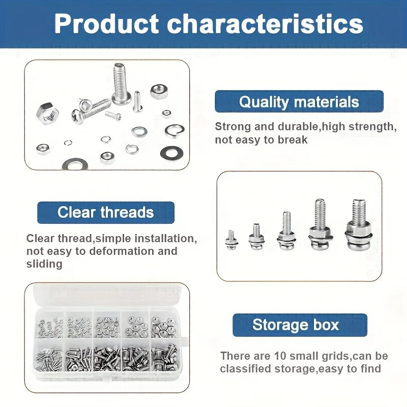 640/120PCS Metric Hex Nuts & Bolt Set M2 M3 M4 M5 DIY Hardware Kit