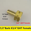 Brass Barb Fitting 3/8"–3/4" x 3/4" GHT Garden Hose Adapter Brass Hose Fitting Nixie 1-2-Barb x 3-4-GHT F