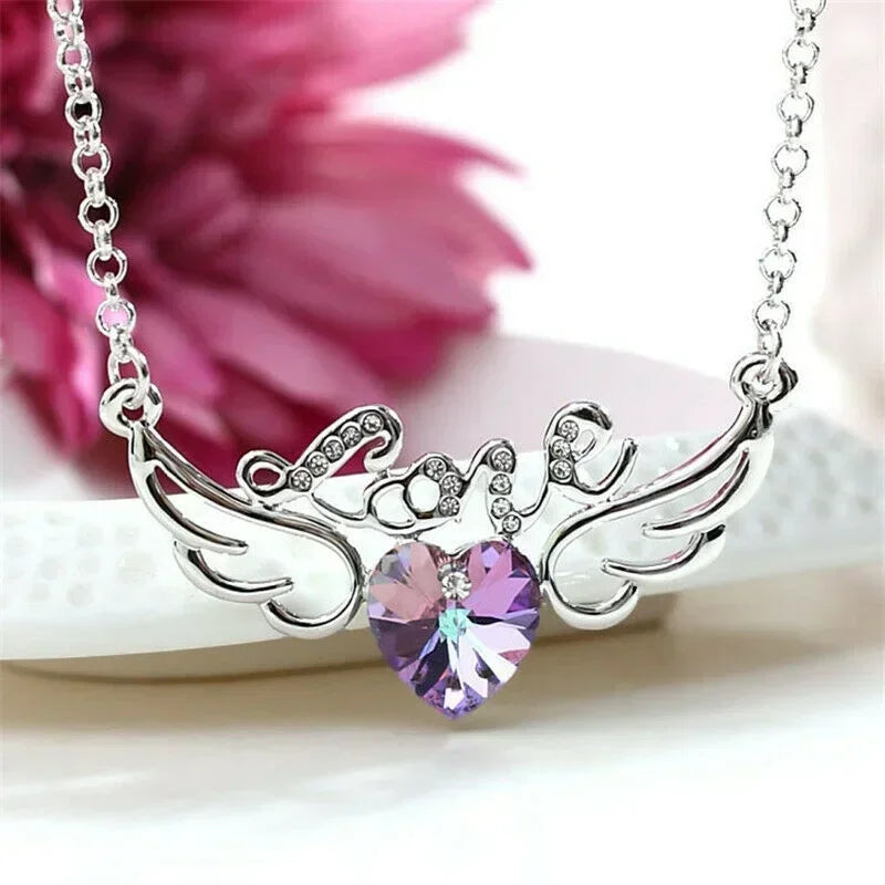 Angel Wing Crystal Pendant Necklace – Silver Fashion Jewelry Pendant Necklace Nixie