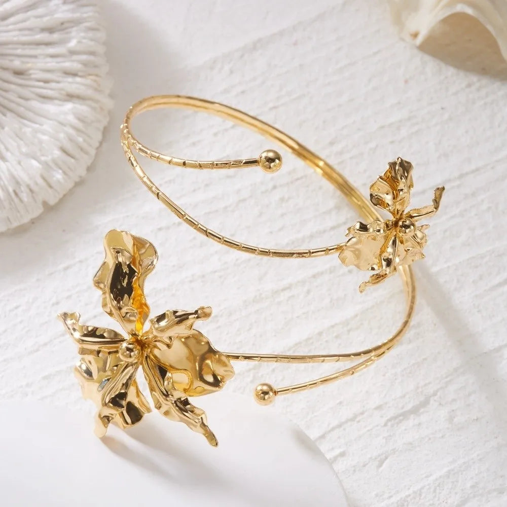 Boho Flower Upper Arm Cuff Bracelet – Adjustable Gold Armlet Arm Cuff Bracelet Nixie