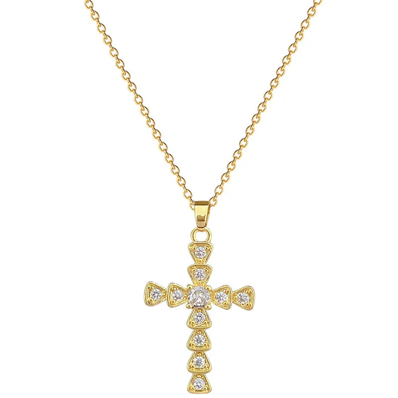 Women's Gold Cross Pendant Necklace – Stainless Steel Choker Pendant Necklace Nixie