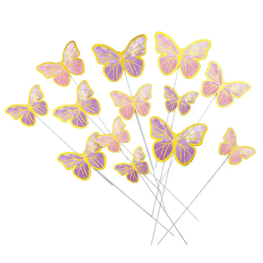 10PCS Colorful Butterfly Cake Toppers Gold Edge Party Decoration Cake Topper Set Nixie